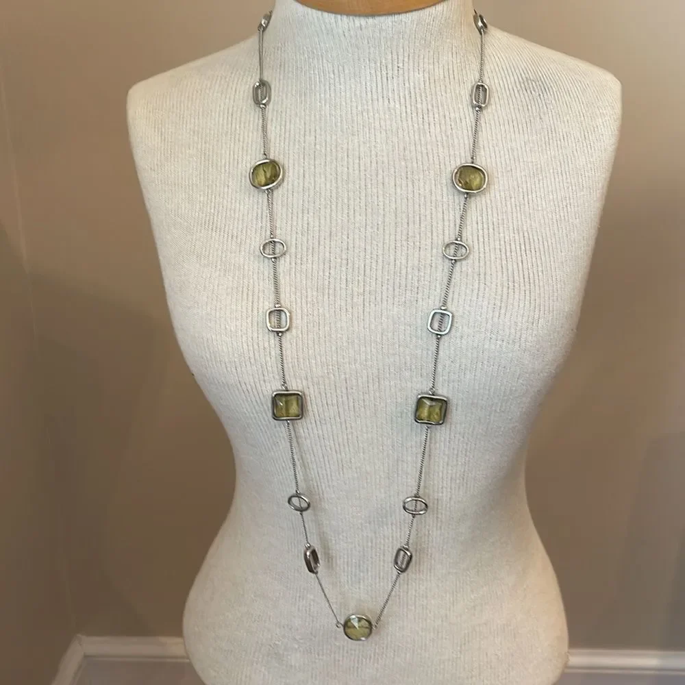 Vintage Lia Sophia “Midori” Silver-tone Station Necklace with Green Gems